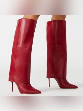 VOMIRA Womens Knee High Boots Stiletto Pointed Toe High Heels Fold Over